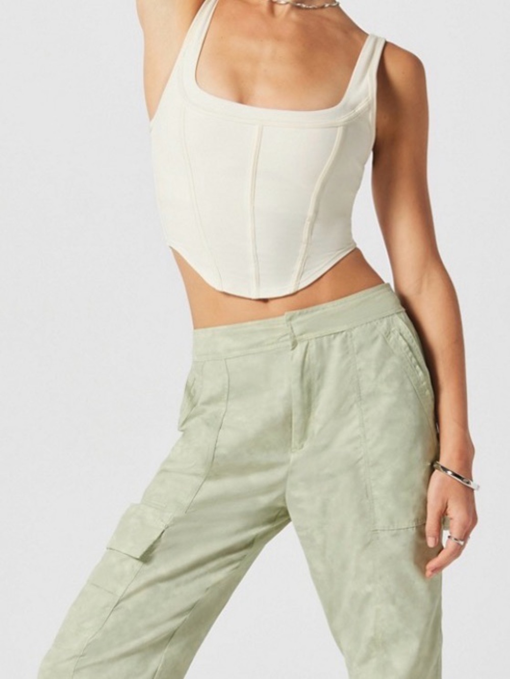 Fabletics Minimal Square-Neck Crop Tank Top in Cream